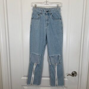 The Ragged‎ Priest Ripped Knee Zipper Jeans Edgy Rock Rebel Fray Distressed 26